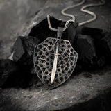 925 Sterling Silver Shield & Sword Pendant - Chivalry & Protection Medallion