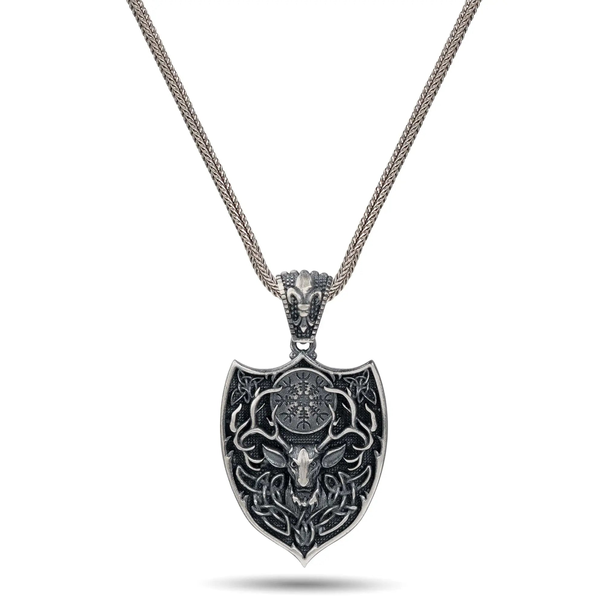 Deer Stag Shield Sterling Silver Pendant - Dagger Forge