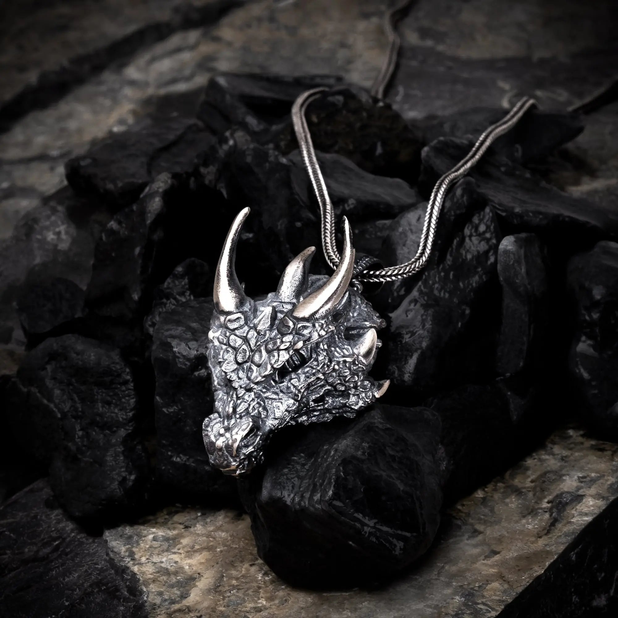 Dragon Horned Sovereign Sterling Silver Pendant - Dagger Forge