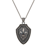 925 Sterling Silver Fleur-de-Lis Shield Pendant with Black Zircons