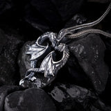 Solid 925 Sterling Silver Twins Dragon Heart Pendant