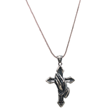 925 Sterling Silver Praying Hands Cross Necklace - Men's Gothic Oxidized Pendant