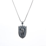 Oxidized Silver Archangel Michael Shield Pendant - Divine Protection Amulet