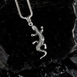 Bright Silver Gecko Charm Necklace for Men