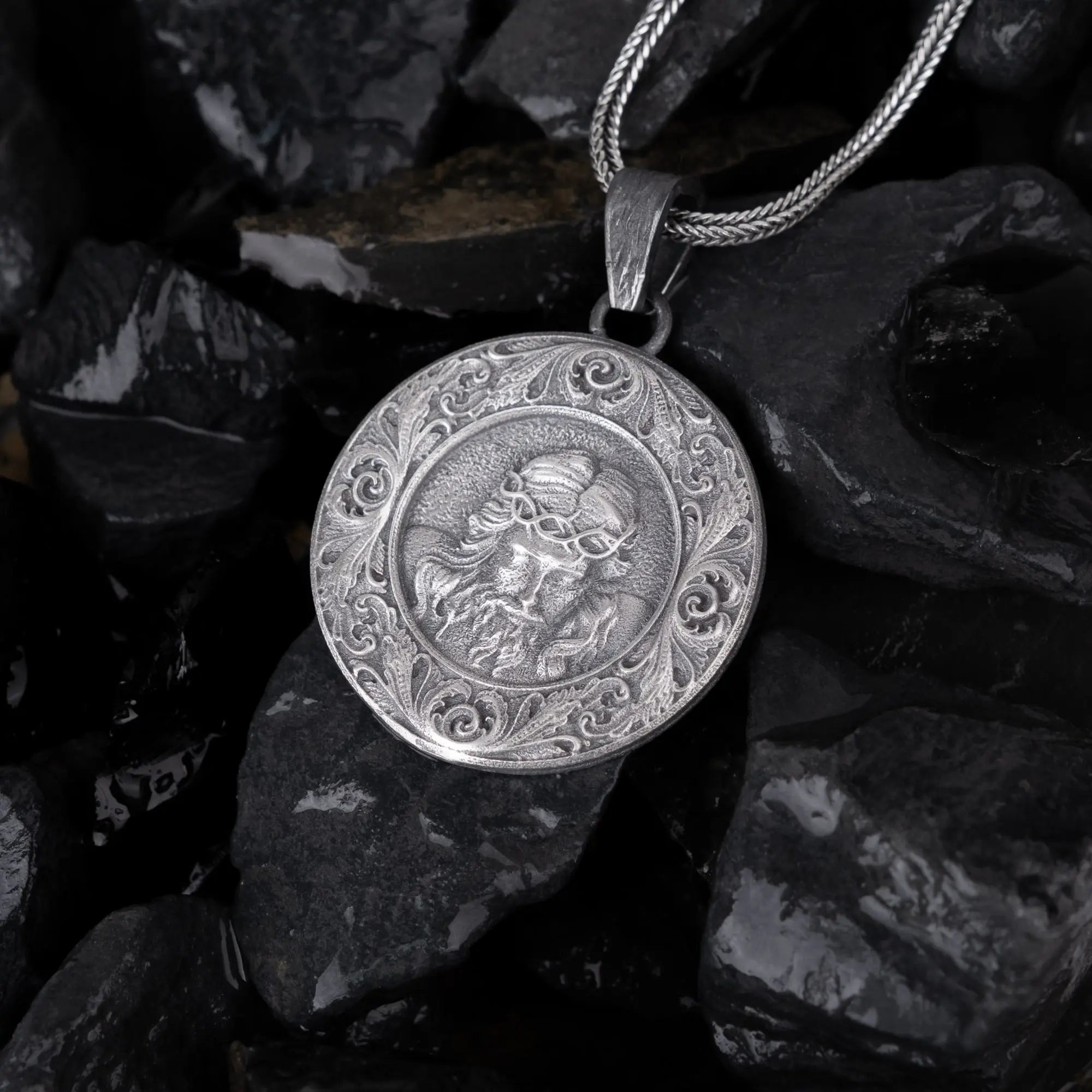 Crowned Christ Medallion Pendant – Sterling Silver Halo - Dagger Forge