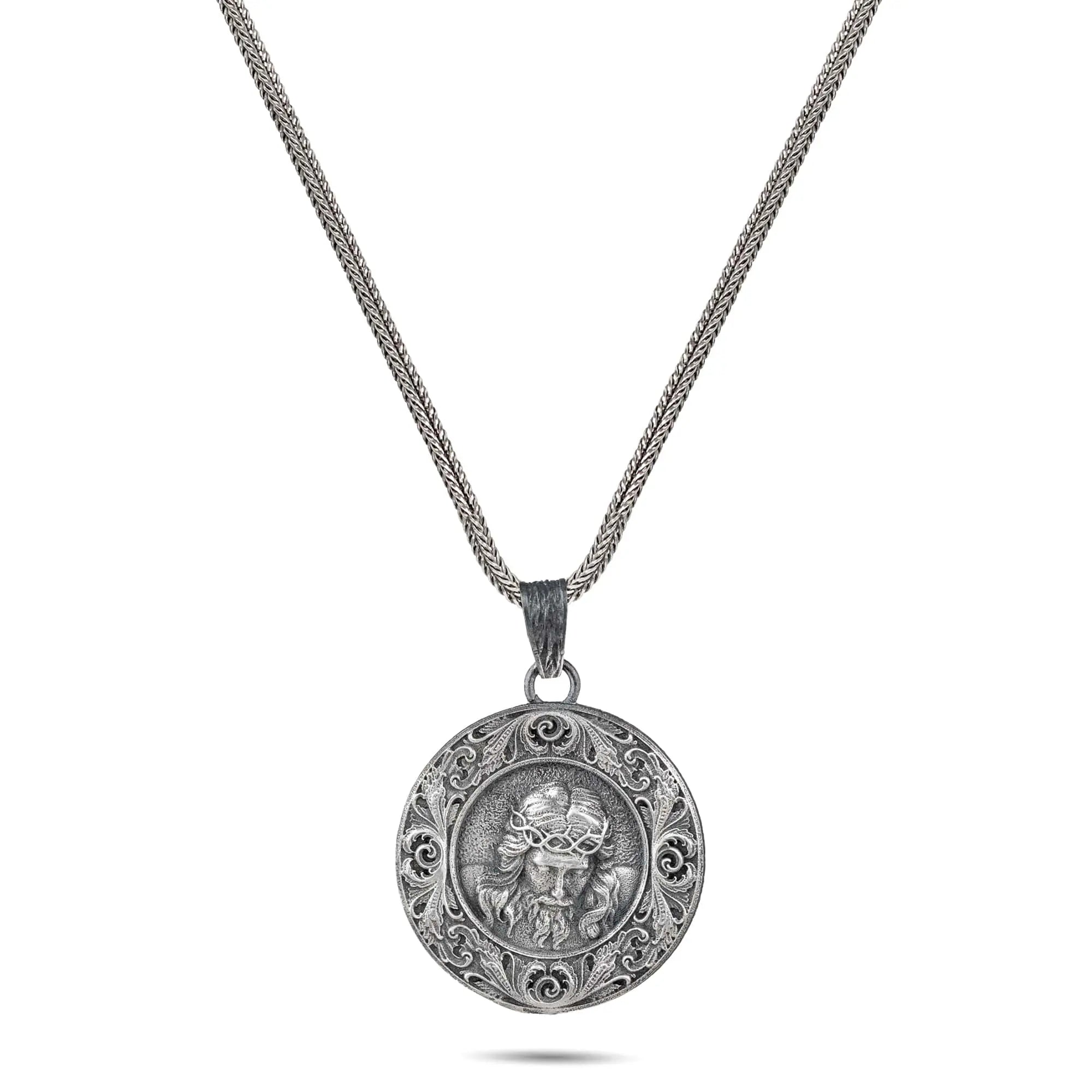 Crowned Christ Medallion Pendant – Sterling Silver Halo - Dagger Forge
