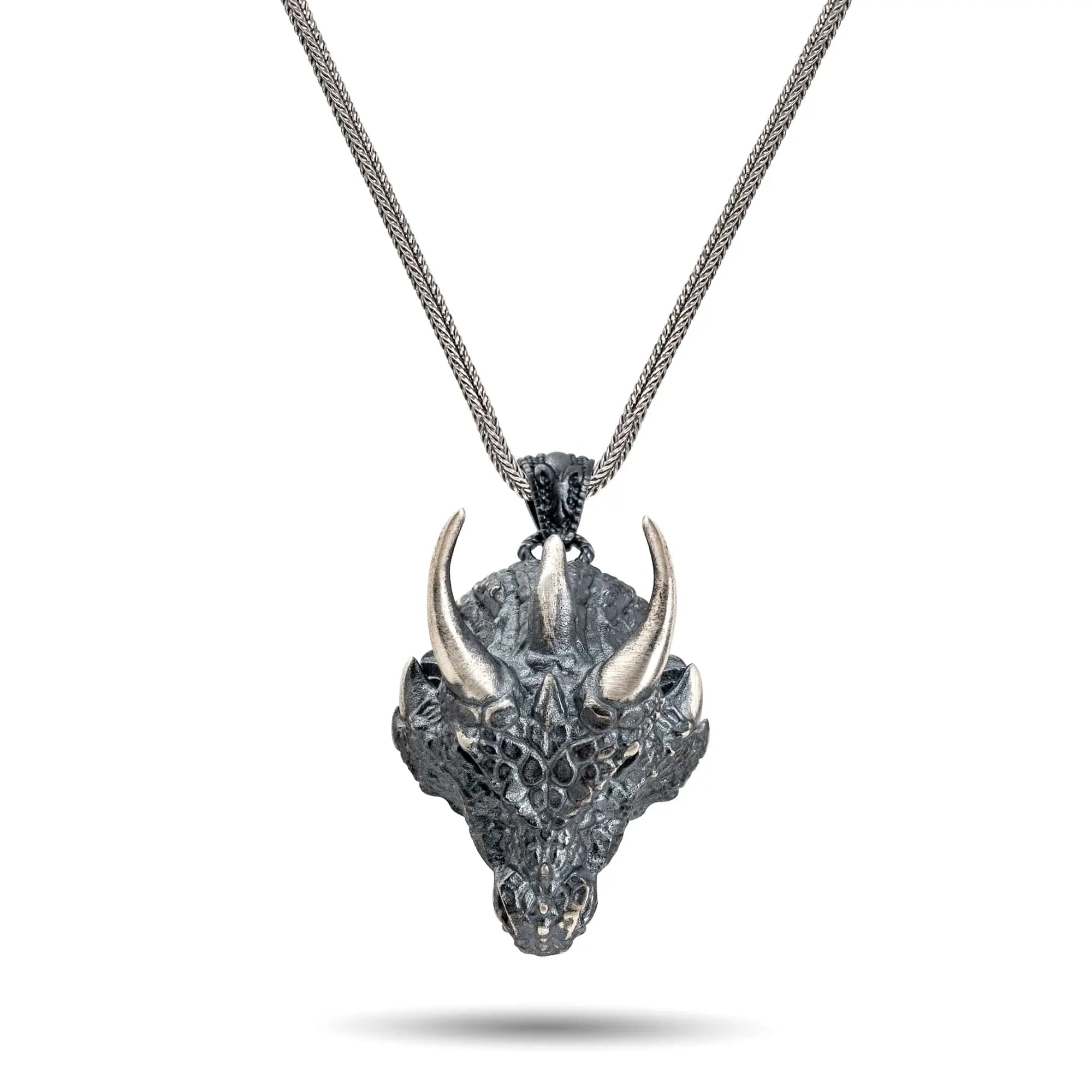 Dragon Horned Sovereign Sterling Silver Pendant - Dagger Forge