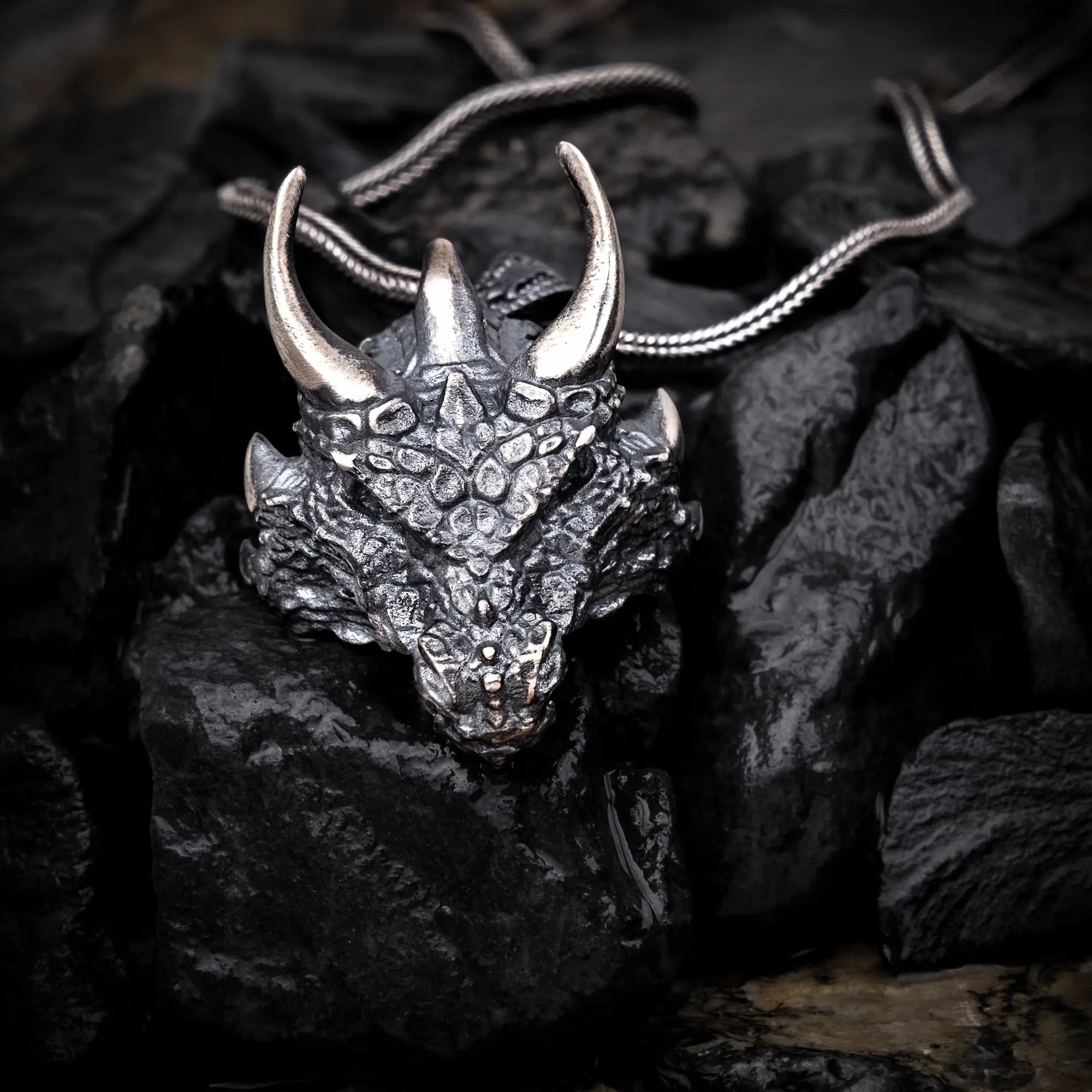 Dragon Horned Sovereign Sterling Silver Pendant - Dagger Forge