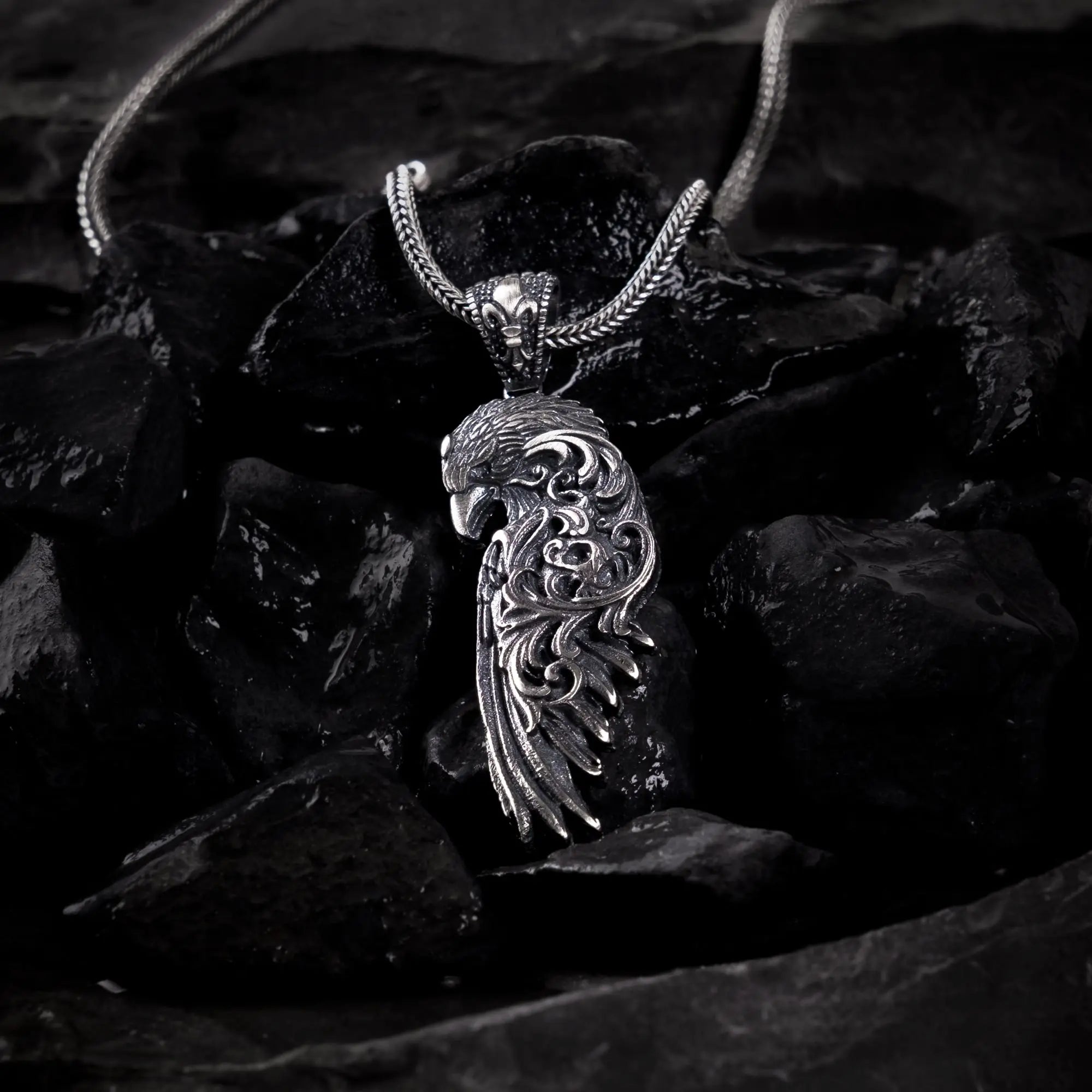 Gothic Eagle Wing Sterling Silver Pendant - Dagger Forge