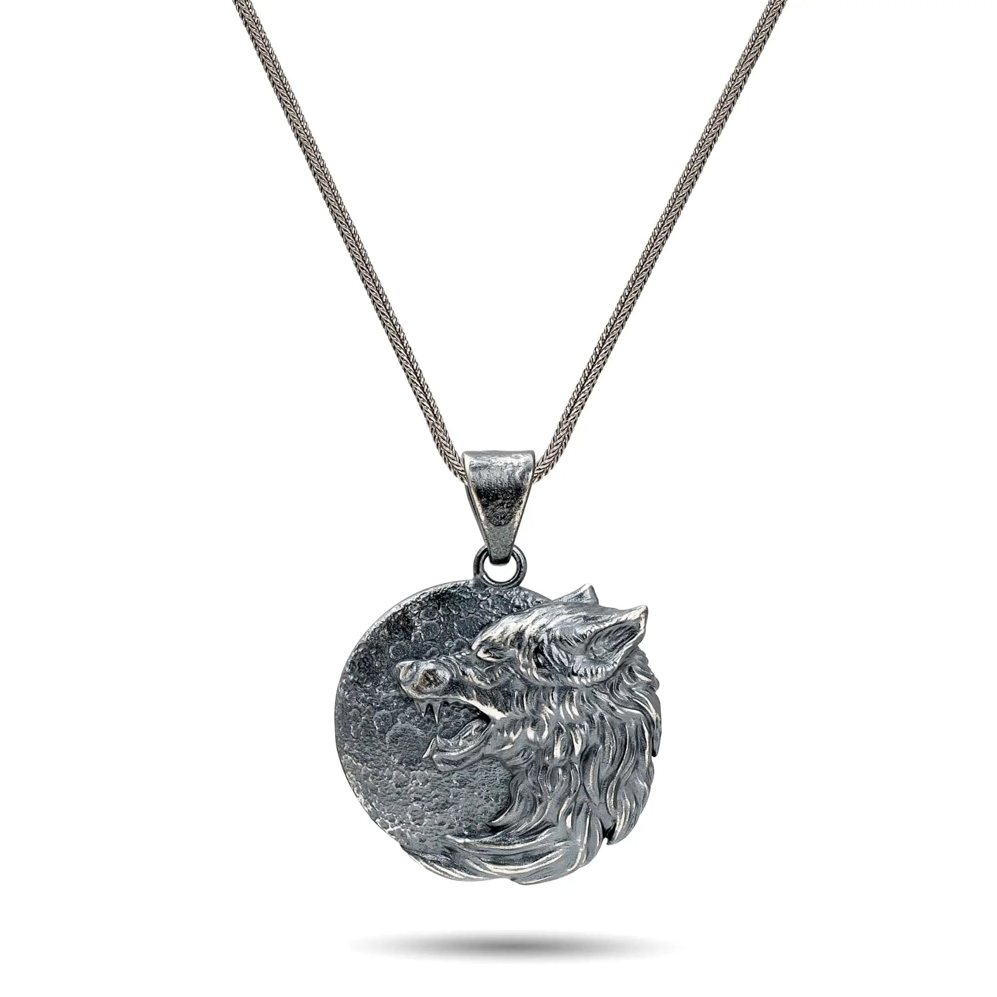Lunar Howl Wolf Sterling Silver Pendant - Dagger Forge