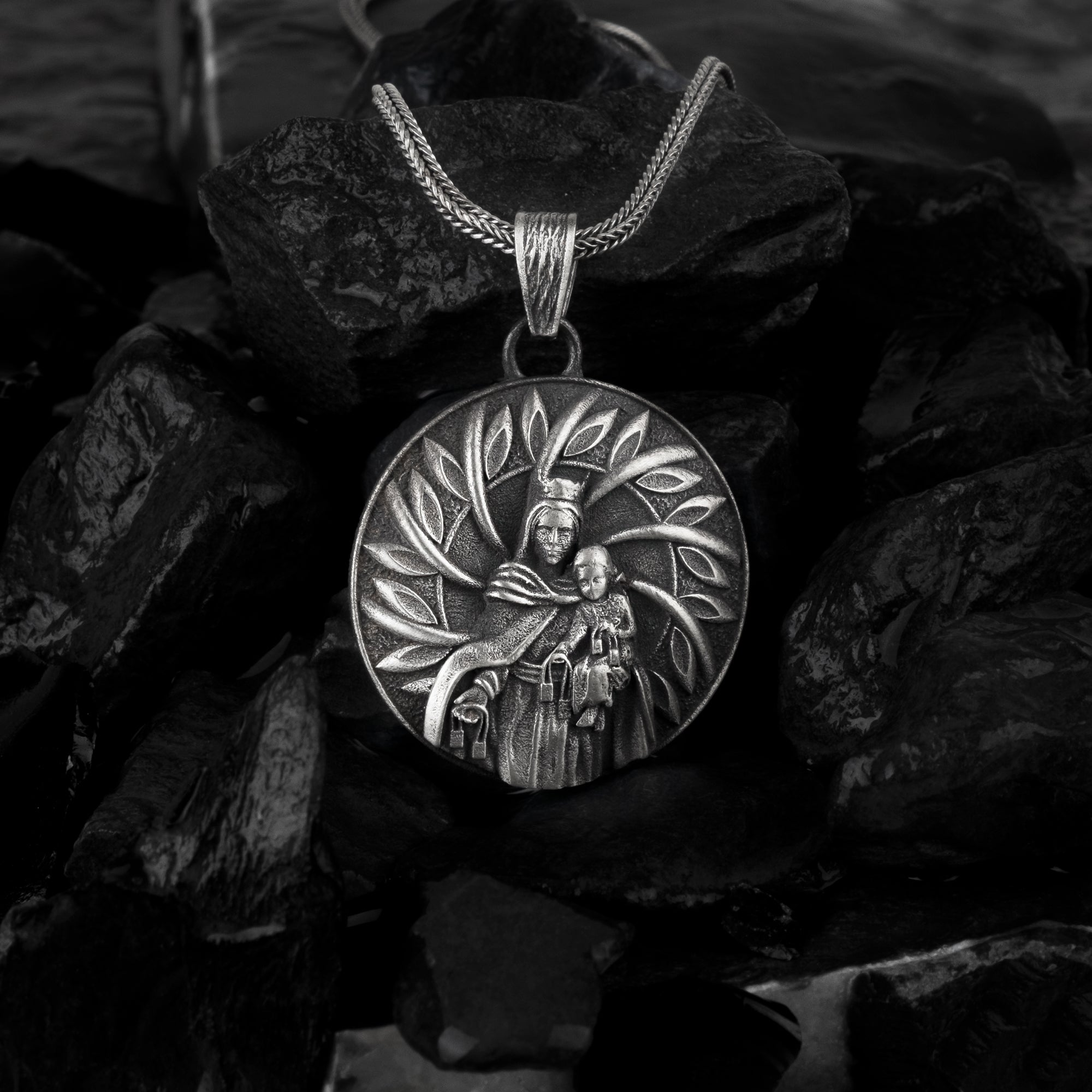 Crafted from genuine 925 Sterling Silver; finished with a rugged, deep oxidation. 