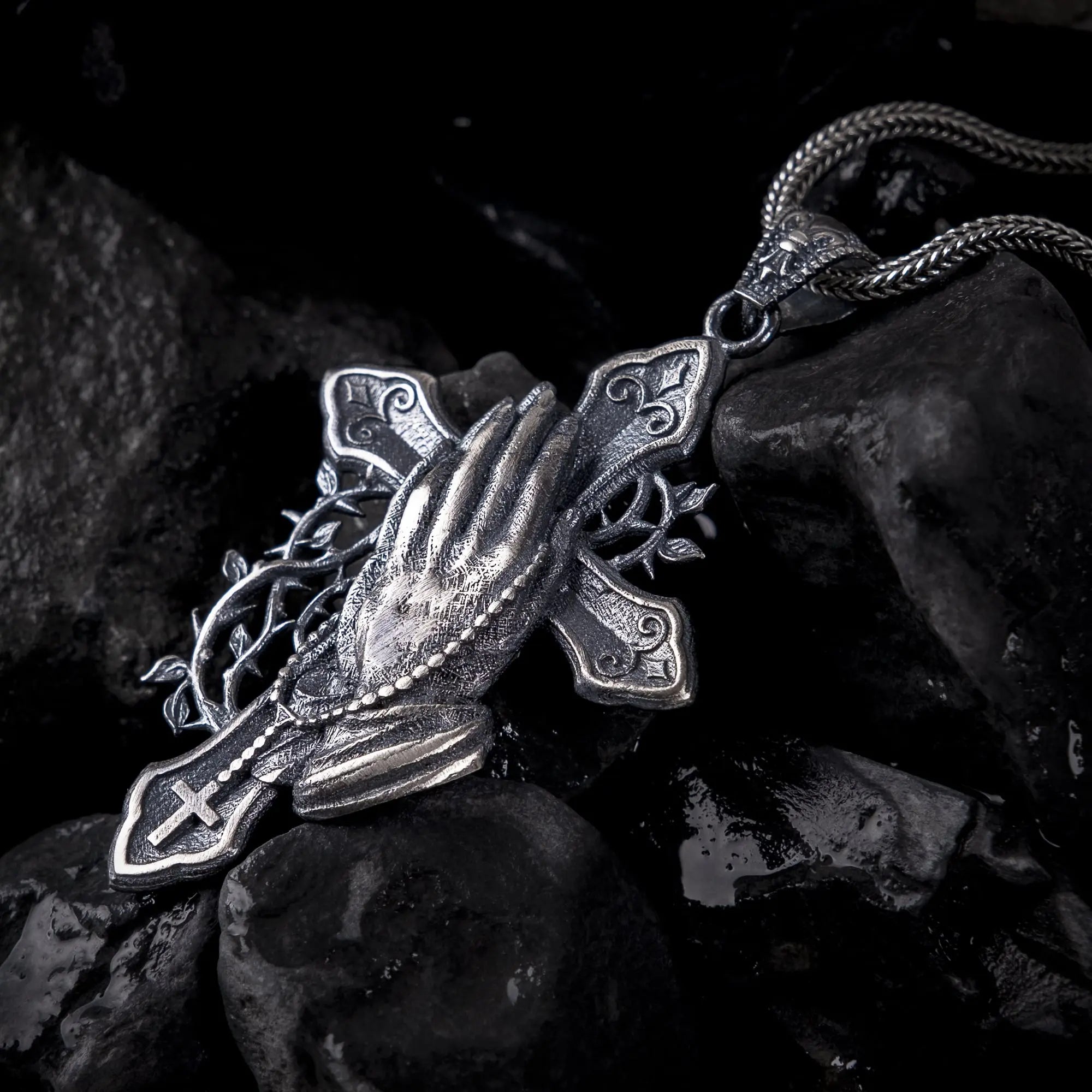 Prayer & Thorns Sterling Silver Pendant - Dagger Forge