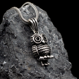 Bright Silver Night Owl Necklace - Wisdom Symbol