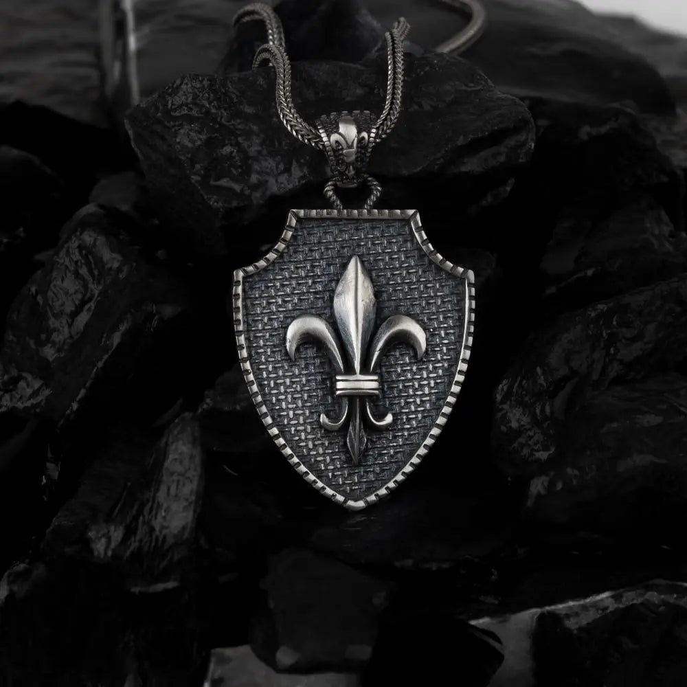 Shield of Valor – Silver Fleur-de-Lis Pendant Necklace