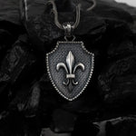 Shield of Valor – Silver Fleur-de-Lis Pendant Necklace