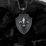 Shield of Valor – Silver Fleur-de-Lis Pendant Necklace