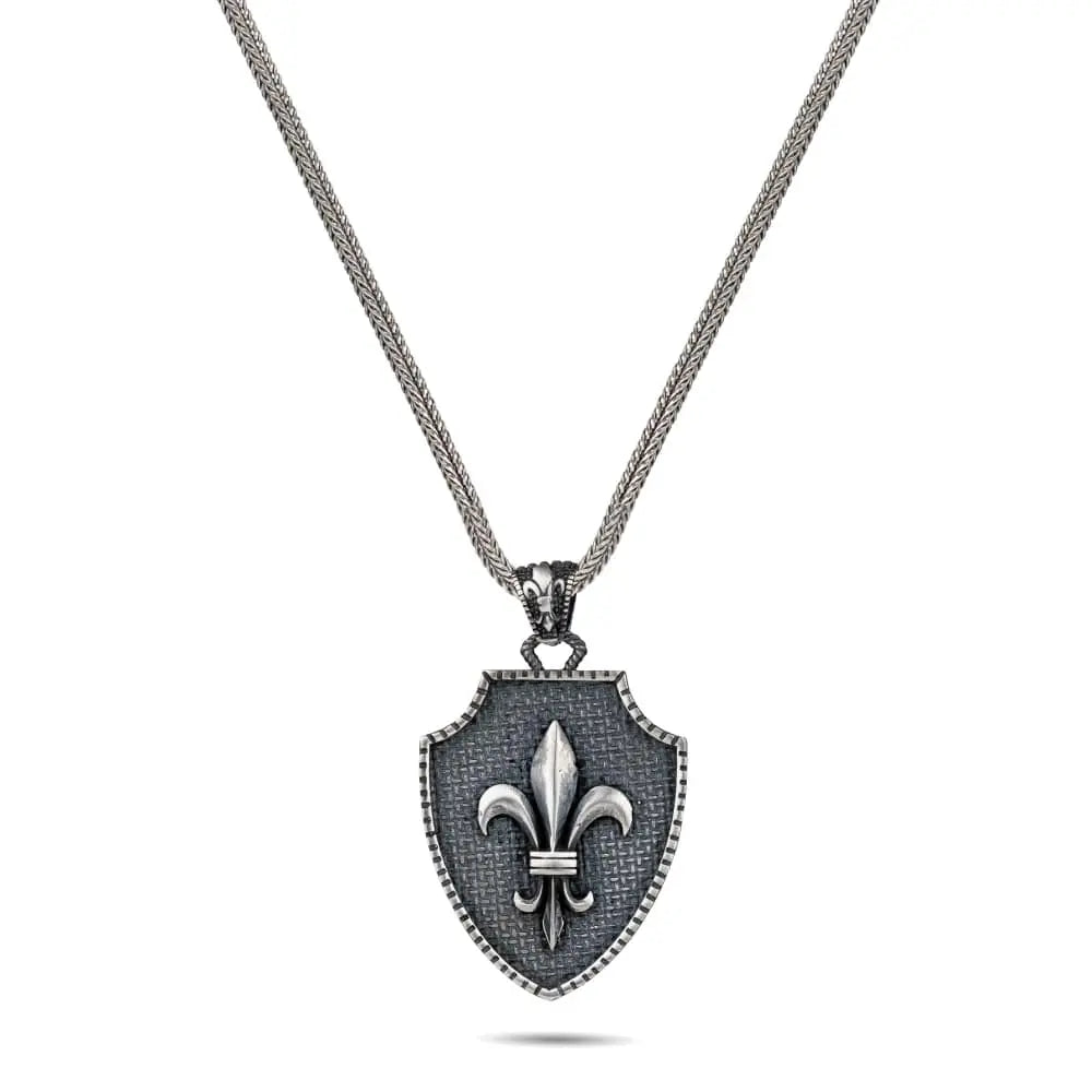 Shield of Valor – Silver Fleur-de-Lis Pendant Necklace