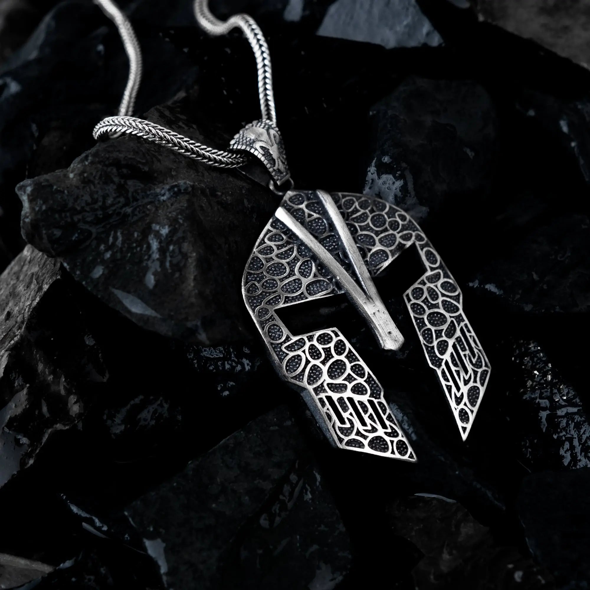 Spartan Mosaic Helmet Sterling Silver Pendant - Dagger Forge