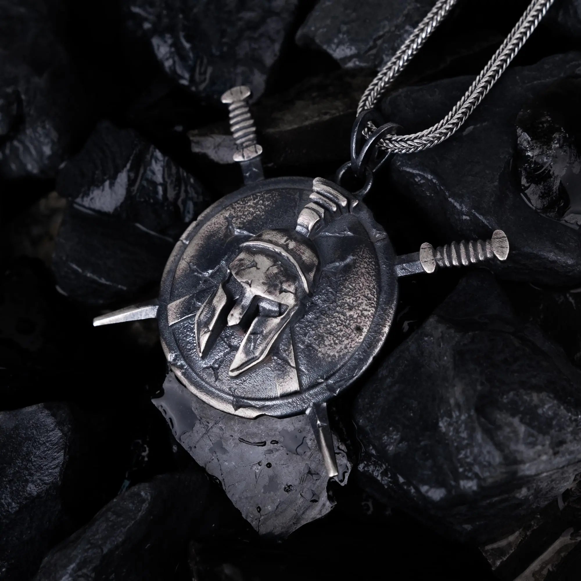 Spartan Warshield Sterling Silver Pendant - Dagger Forge