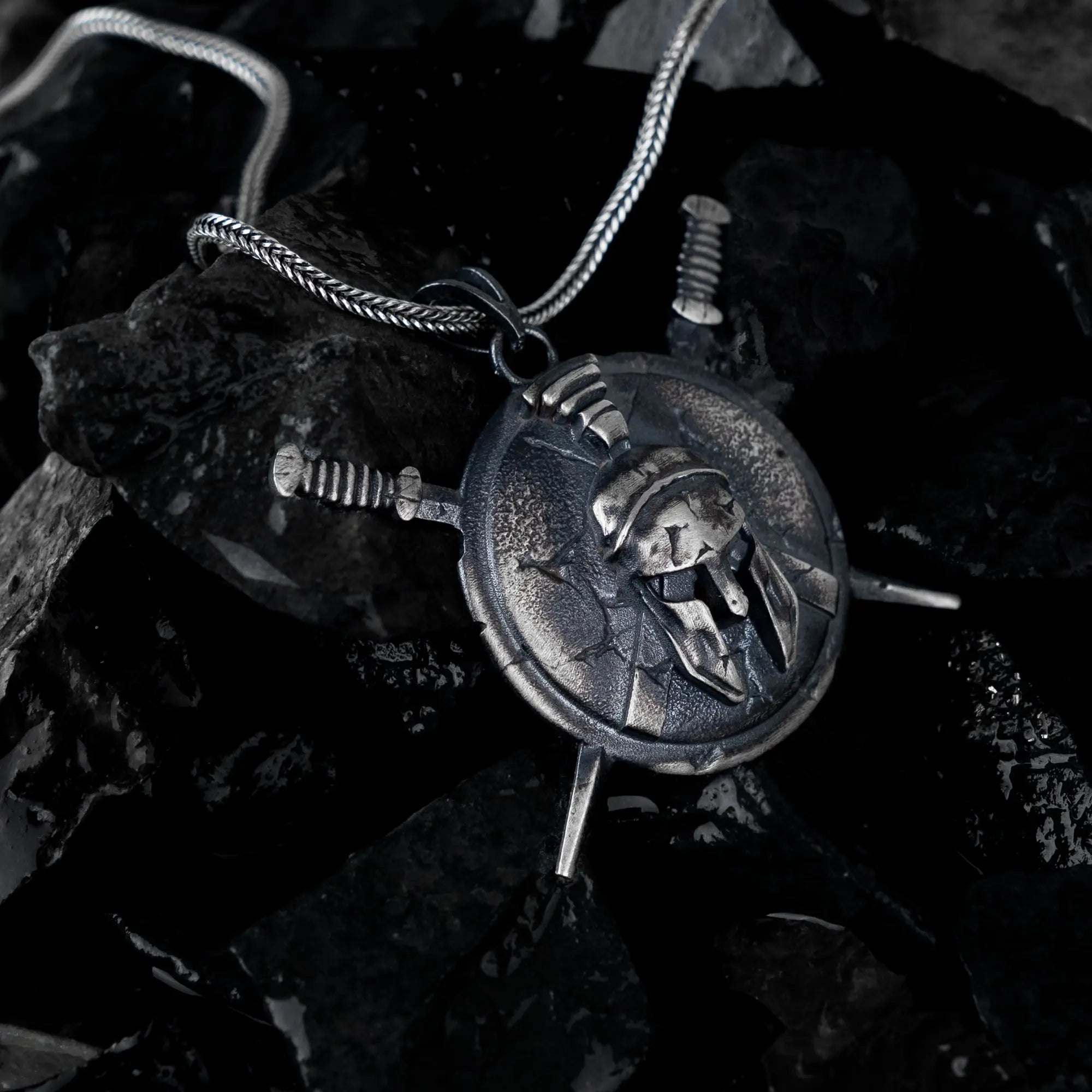 Spartan Warshield Sterling Silver Pendant - Dagger Forge
