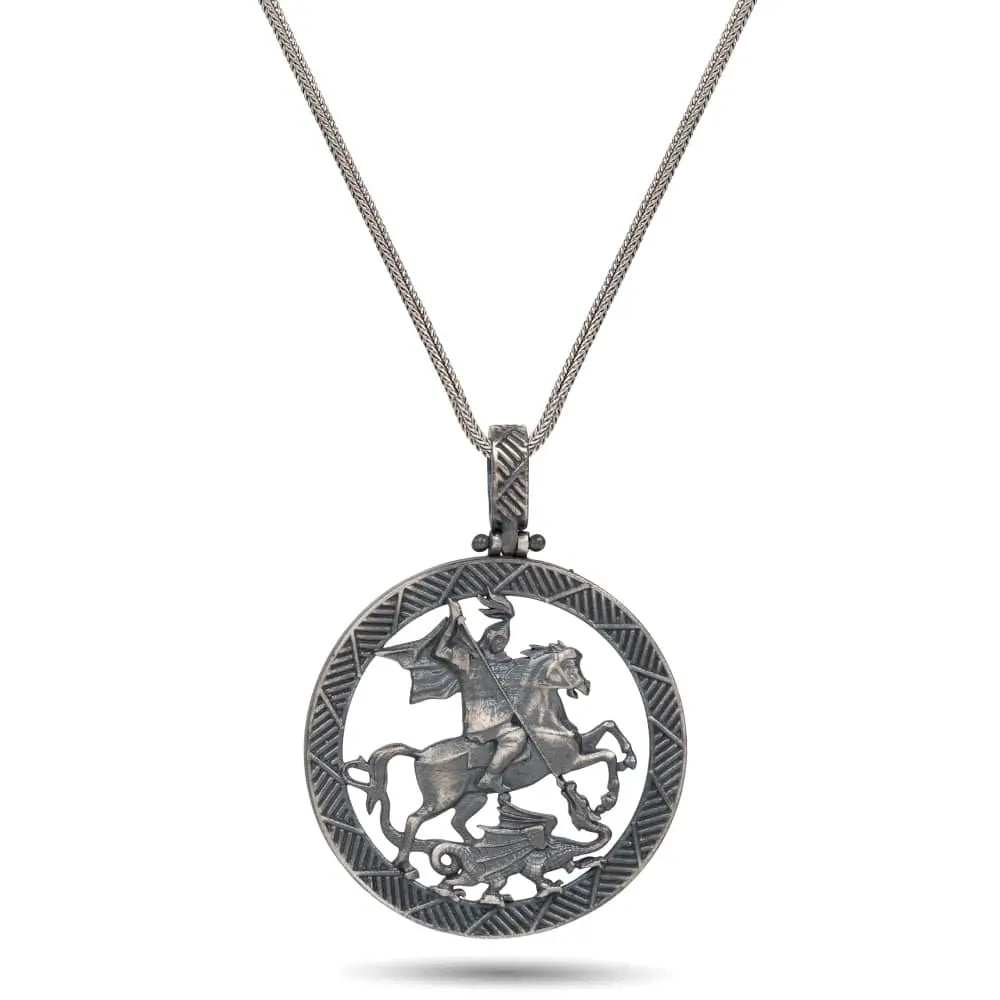 St. George & The Dragon – Silver Warrior Medallion Necklace