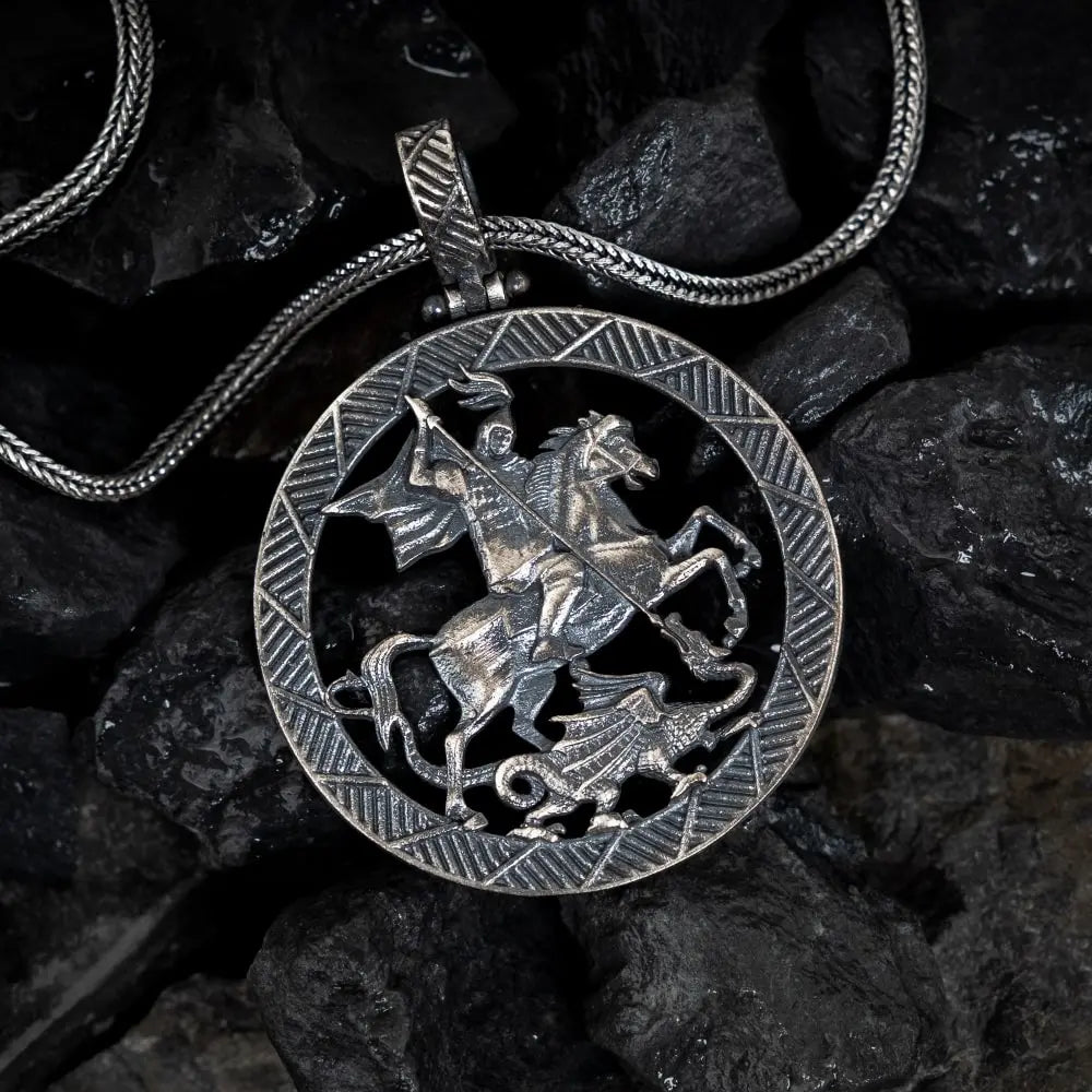 St. George & The Dragon – Silver Warrior Medallion Necklace
