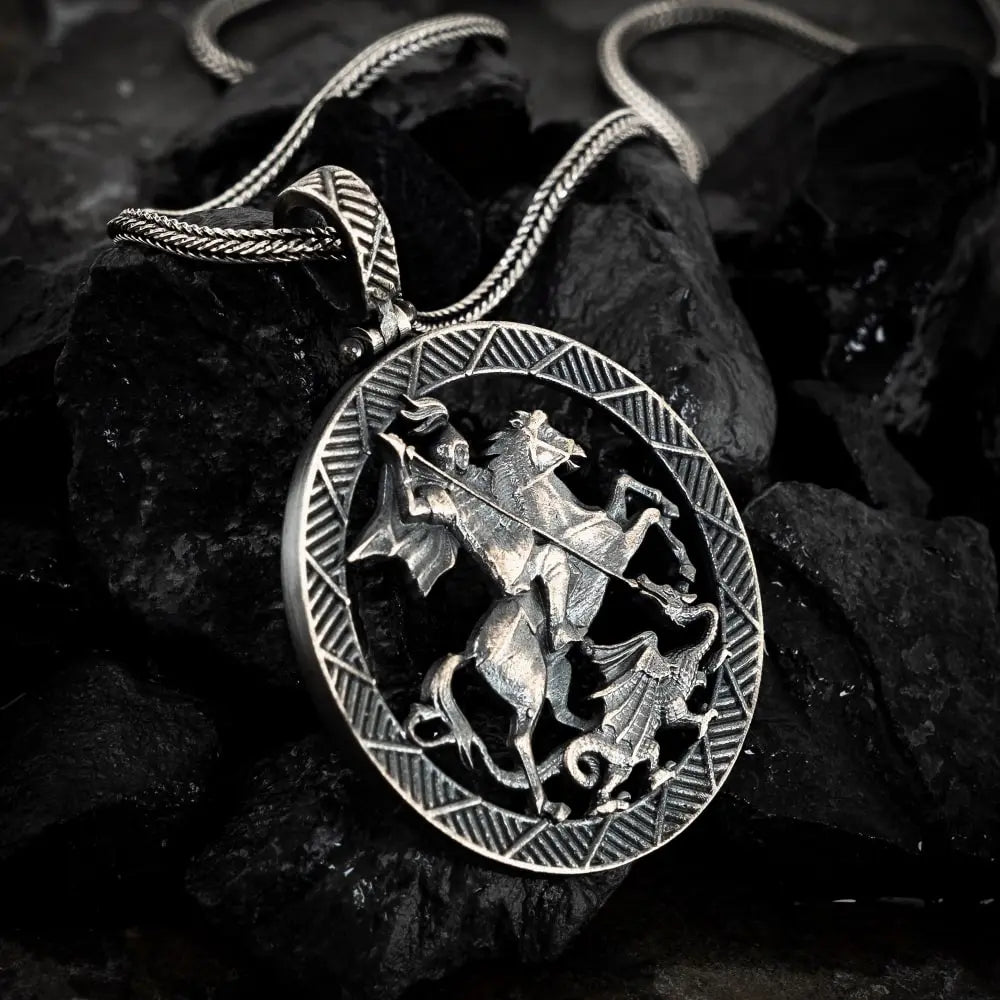 St. George & The Dragon – Silver Warrior Medallion Necklace